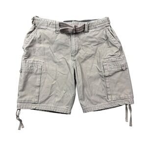 Y2K Counter Culture Mens 34 (32) Khaki Tan Cargo Shorts Belted Skater 9" Vtg